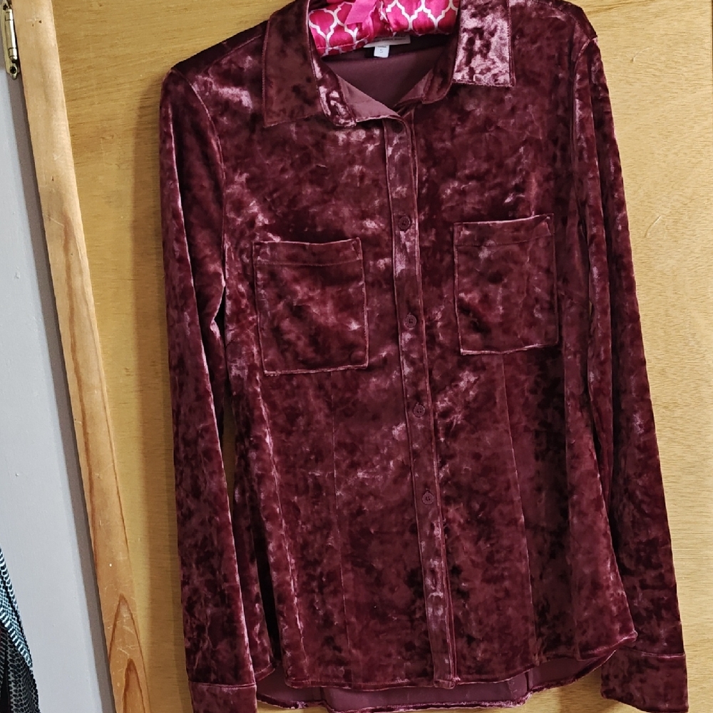Shyanne Burgundy Velvet Button Down Shirt